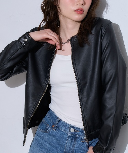 TRIANGLE PALETTE レザージャケット ライダース ノーカラーライダース