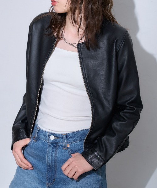 TRIANGLE PALETTE レザージャケット ライダース ノーカラーライダース