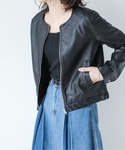 レザージャケット ライダース ノーカラーライダ...の詳細画像1