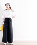 ワイドパンツ パンツ ふわり、たなびく。コット...の詳細画像3