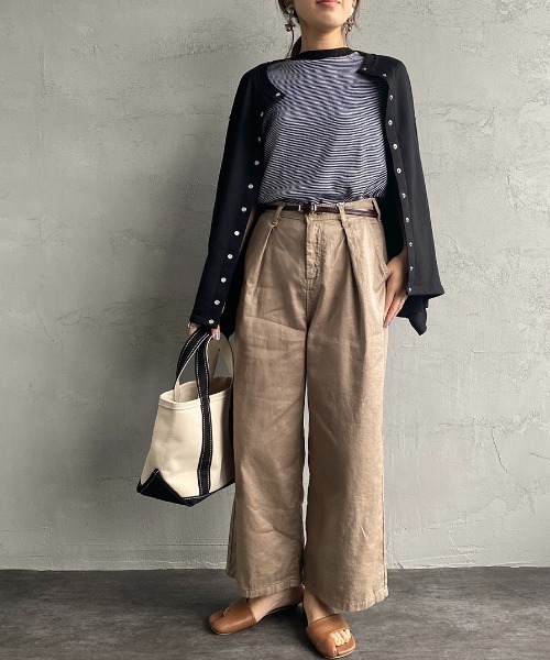 Cider◆無地 リネン ベルト付き ワイドレッグパンツ【送料込み】 リネンベルト付きワイドパンツ - サンド | ZARA Japan / 日本