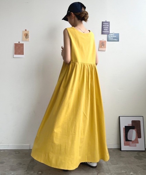 美品✨エブール　24SS リネン混 ウエストゴムワンピース　ロングフレア Futier Land ワンピース リネンフレアロングワンピース