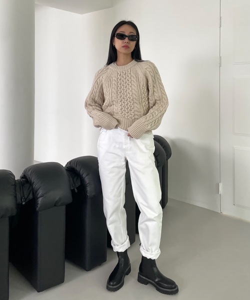 Didot.showroom ニット セーター 「ウール50％」ラグラン肉厚ケーブル