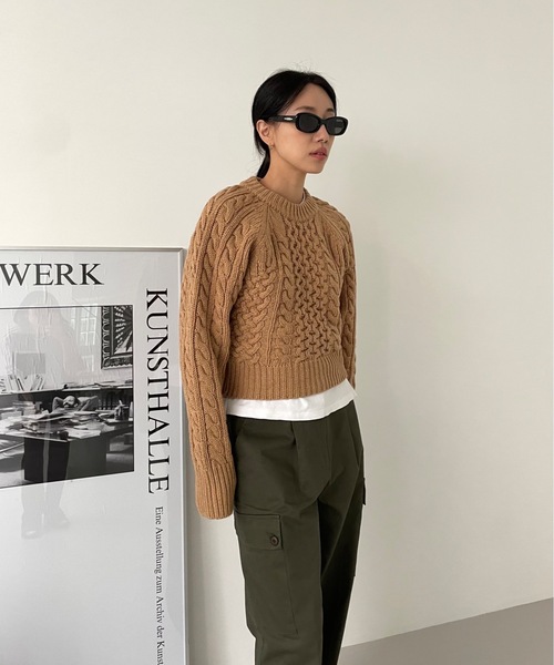 Didot.showroom ニット セーター 「ウール50％」ラグラン肉厚ケーブル