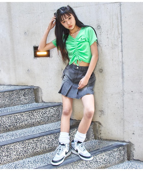 ANAP GiRL tシャツ シャーリングトップスカットソー キッズ 子供服 