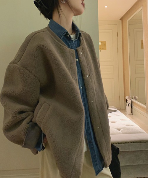 aimoha（アイモハ） ブルゾン アウター ノーカラーボアジャケット