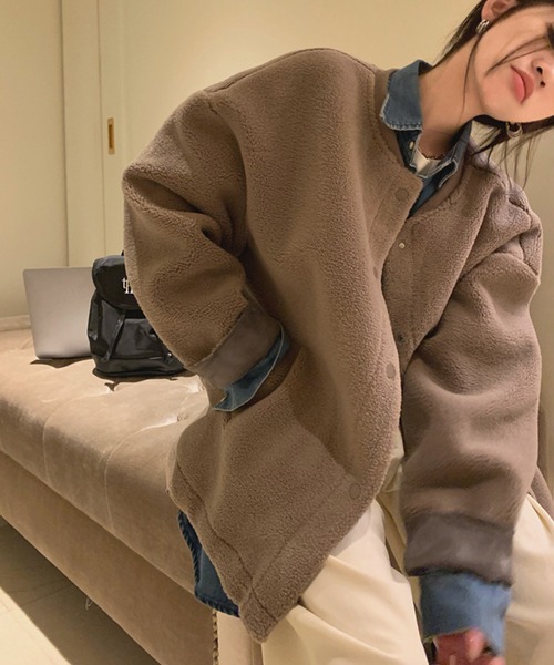 aimoha（アイモハ） ブルゾン アウター ノーカラーボアジャケット