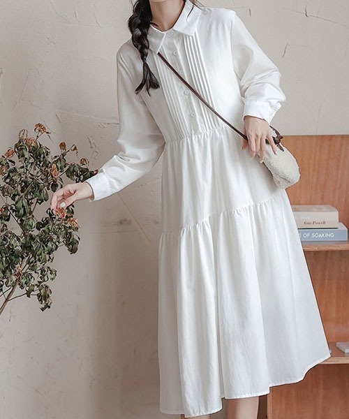 S-size】 POMEGRANATE/ ギャザーワンピース ネルウエスト切替長袖ギャザーワンピース（m.n）の商品詳細