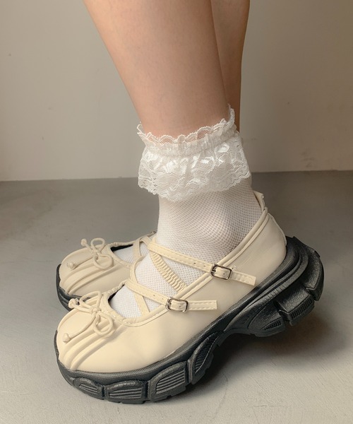 スニーカー 靴 クロスストラップ ラウンド 厚底 可愛い リボン スニーカー 靴 クロスストラップ ラウンド 厚底 可愛い リボン