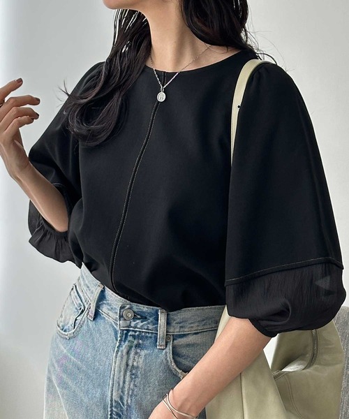 GeeRA（ジーラ） tシャツ 袖シアー切替ランタンスリーブトップス