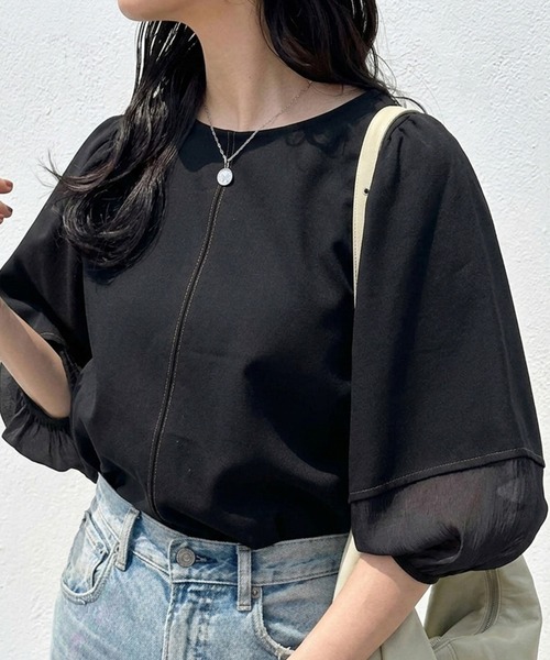 GeeRA（ジーラ） tシャツ 袖シアー切替ランタンスリーブトップス