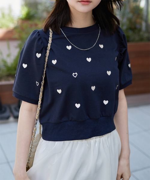 tシャツ ハート刺繍パフ袖トップス レディース : ZOZOTOWN Yahoo!店