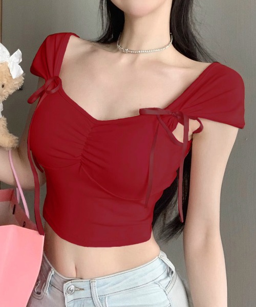 新品 タグ付き 9870円 レストローズ LEST ROSE ブラウス 2 レディース リボン インナー キャミソール 付き 未使用 L'EST ROSE レストローズ LEST キャミソール 2 レース リボン