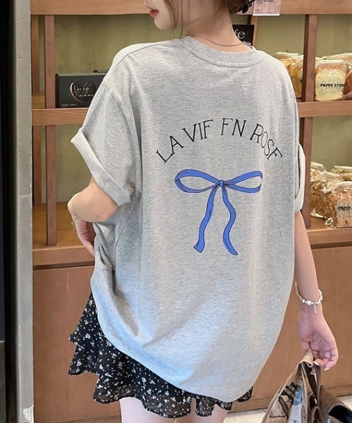 LACーVERT tシャツ LA VEI EN ROSEリボンTシャツ レディース
