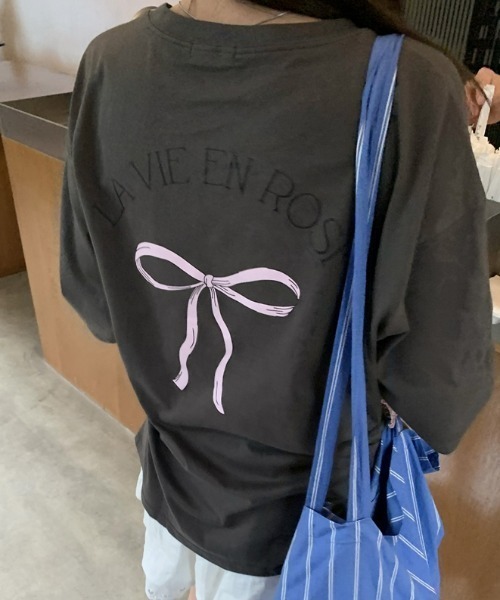 LACーVERT tシャツ LA VEI EN ROSEリボンTシャツ レディース