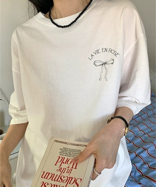 LACーVERT tシャツ LA VEI EN ROSEリボンTシャツ レディース