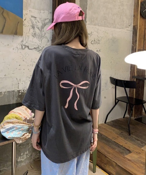 LACーVERT tシャツ LA VEI EN ROSEリボンTシャツ レディース