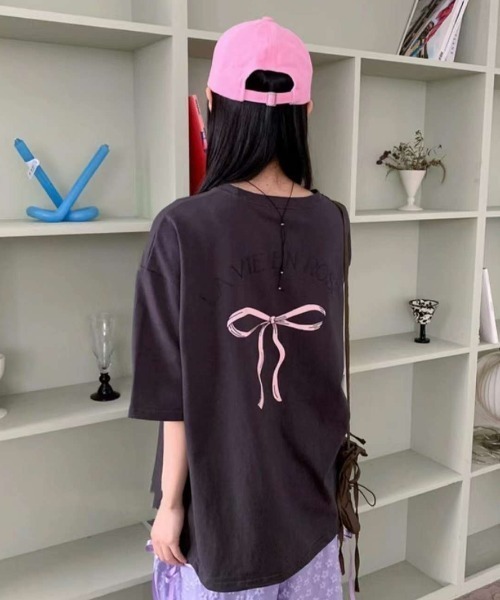 リボンT 半袖 Tシャツ リボン ピンク ホワイト S/L ジェラートリボン 半袖Tシャツ(110cm オフ ホワイト): キッズ