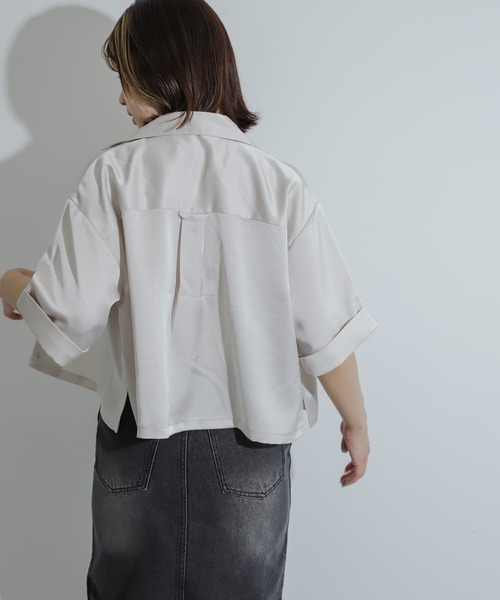 クロップドフレンチシャツ Free Size_ホワイト [フレイ アイディー] クロップドフレンチ