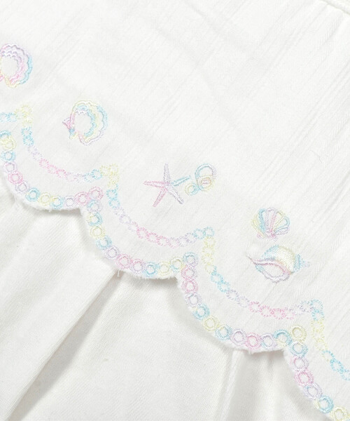 tシャツ Tシャツ 「お揃い」切り替えスカラップ刺しゅう袖フリルT  