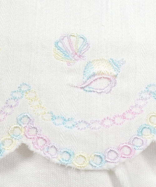 tシャツ Tシャツ 「お揃い」切り替えスカラップ刺しゅう袖フリルT  