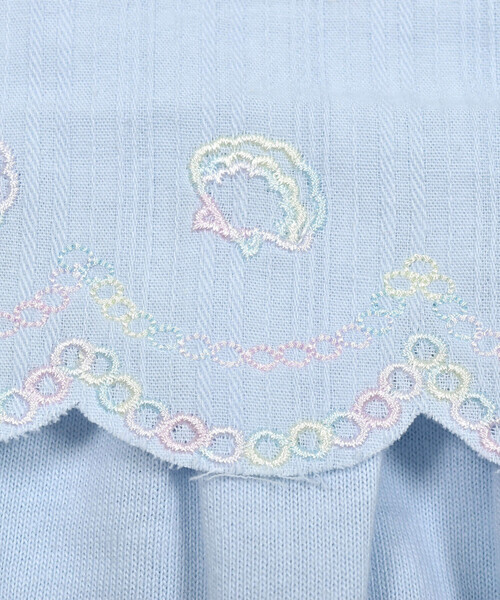 tシャツ Tシャツ 「お揃い」切り替えスカラップ刺しゅう袖フリルT  