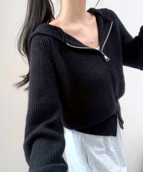 Riff（リフ） ニット セーター ジップアップニットパーカー レディース