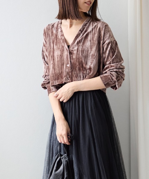 TRIANGLE PALETTE カーディガン ベロアカーディガン レディース