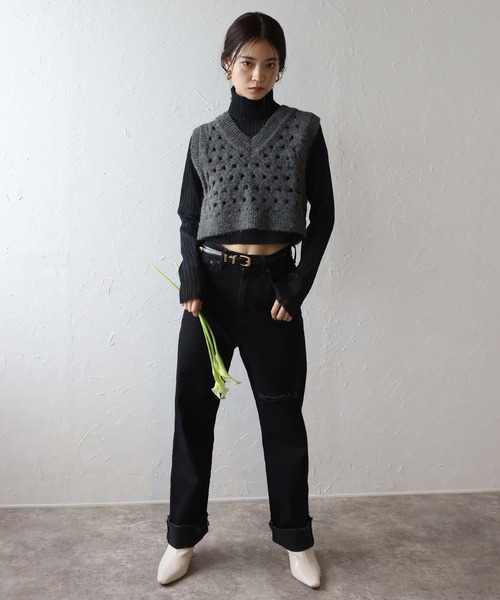 ENC ベスト ジレ V neck holed knit vest / Vネックホールニットベスト
