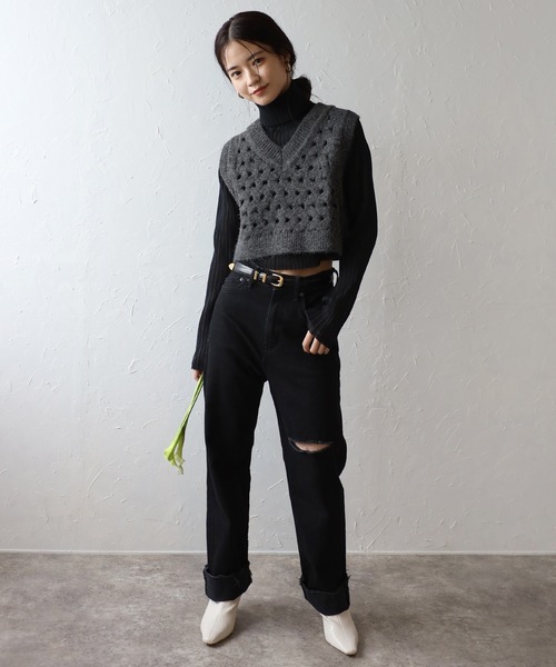 ENC ベスト ジレ V neck holed knit vest / Vネックホールニットベスト