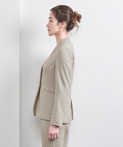 UNITED ARROWS ツイード ノーカラー ニット ジャケット ミックスツイードライク ポケット ノーカラー ニット ジャケット