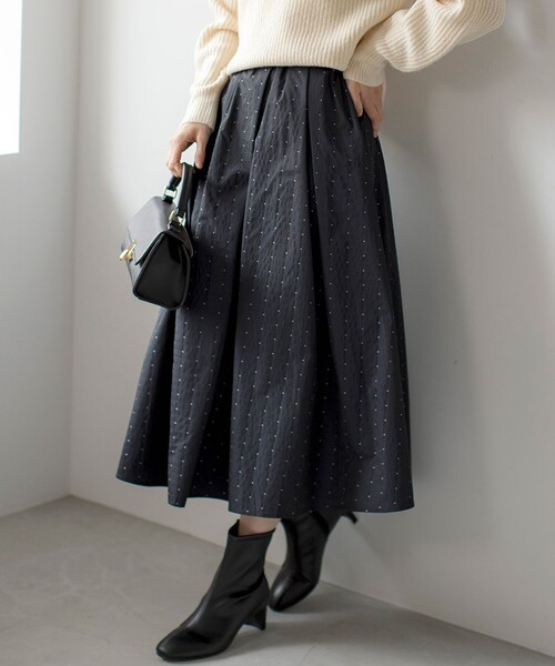ANY SIS（エニィスィス） スカート 「洗える」モノトーンドットジャ