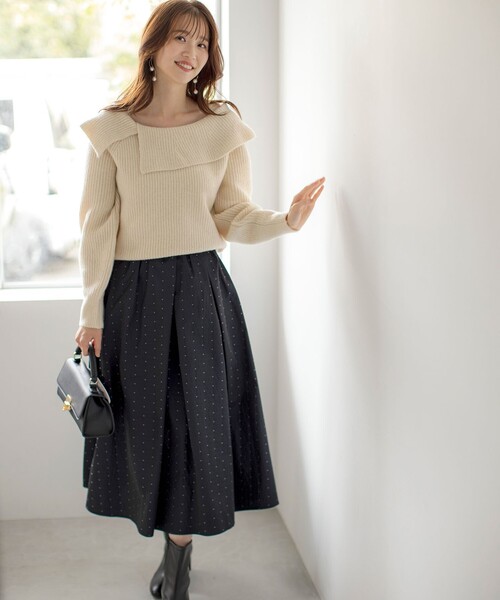 ANY SIS（エニィスィス） スカート 「洗える」モノトーンドットジャ