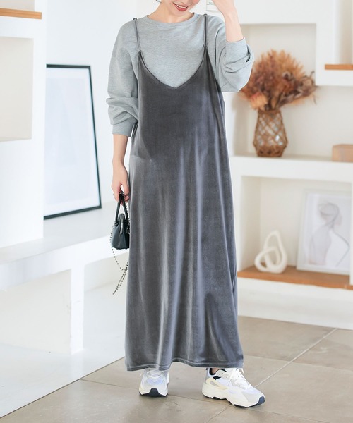 アルベロベロ ビーズキャミソール F KOBE LETTUCE（神戸レタス） ワンピース ベロアVネックキャミソール