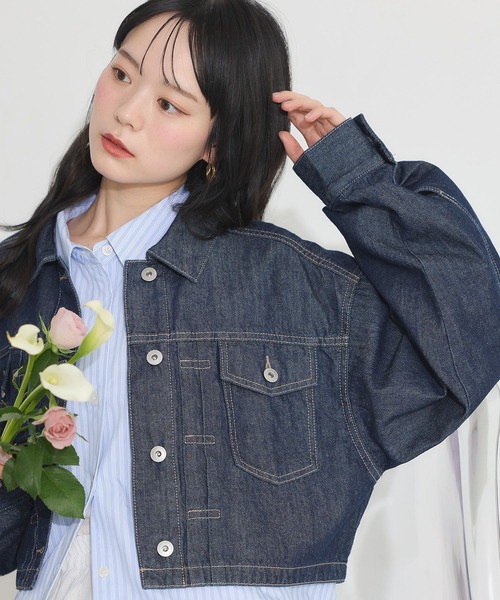 Earth　デニムジャケット　レディース　男女兼用　Ｌサイズ　ライトブルー earth music&ecology デニムジャケット gジャン ショートデニム