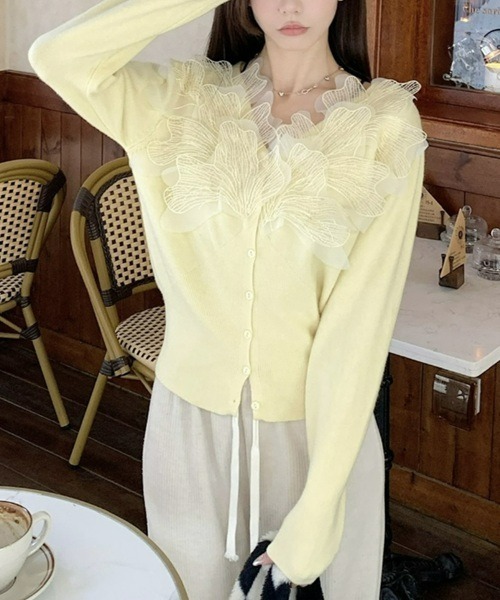 Ritomo De Ricco カーディガン フラワーラッフルフリルふんわり