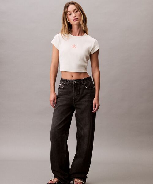 tシャツ モノグラム ベイビーTシャツ レディース Calvin Klein tシャツ モノグラム ベイビーTシャツ レディース