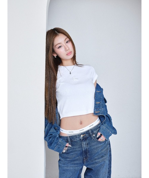Jeans Monogram Baby レディース Tシャツ 半袖 Calvin Klein tシャツ モノグラム ベイビーTシャツ レディース