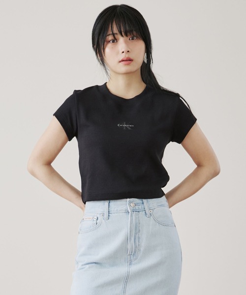 tシャツ モノグラム ベイビーTシャツ レディース Calvin Klein tシャツ モノグラム ベイビーTシャツ レディース