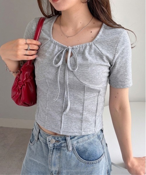 solleim（ソルレム） tシャツ 半袖 フロントリボンギャザーTシャツ