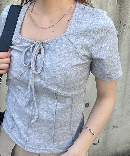 solleim（ソルレム） tシャツ 半袖 フロントリボンギャザーTシャツ