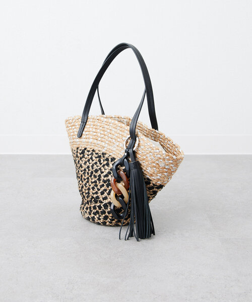 【美品】ear PAPILLONNER 樹脂リング付きトートバッグ かごバッグ ear PAPILLONNER トートバッグ Jhuri Shate（ジュリシャテ）×ear
