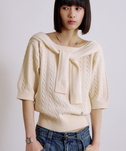MUHET（ミュエータ） tシャツ cable knit t-shirt / ケーブルニットT