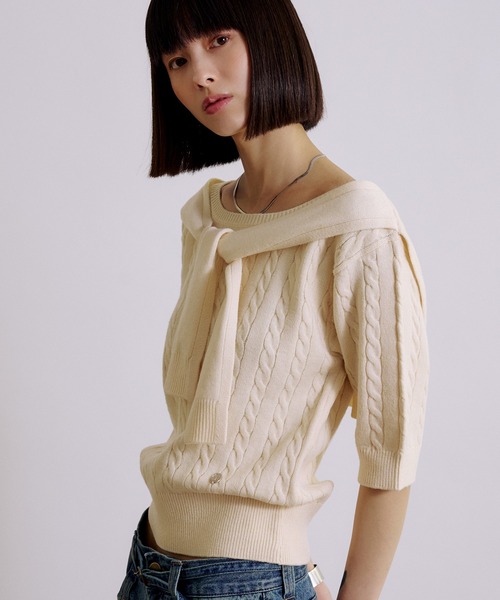 MUHET（ミュエータ） tシャツ cable knit t-shirt / ケーブルニットT