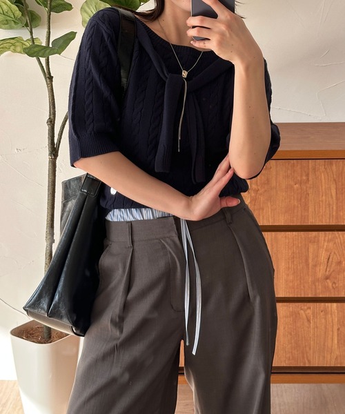 MUHET（ミュエータ） tシャツ 半袖 cable knit t-shirt / ケーブル