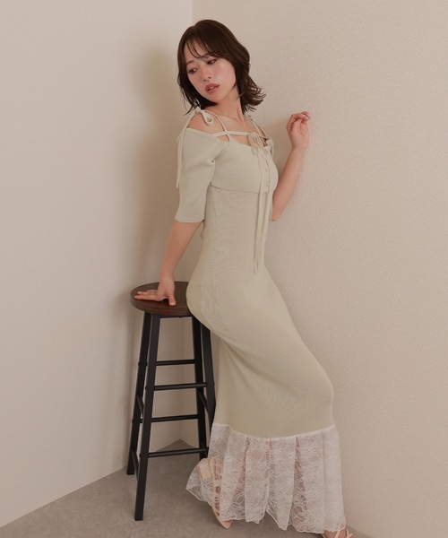 M DOLLY ワンピース *M DOLLY original* lace docking knit set dress
