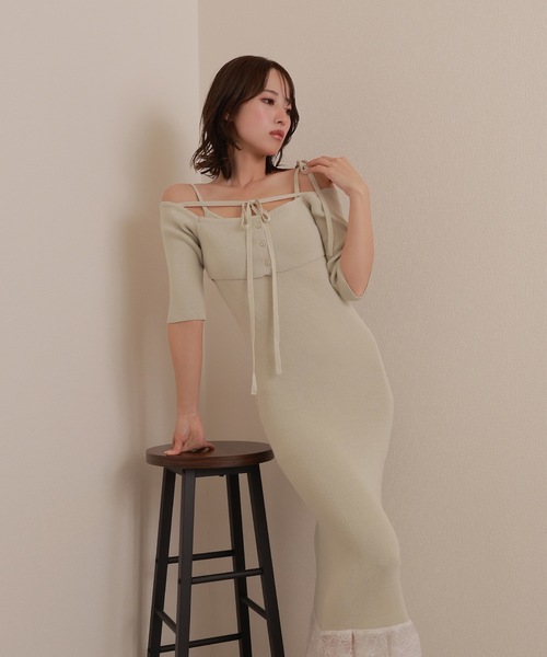 M DOLLY ワンピース *M DOLLY original* lace docking knit set dress