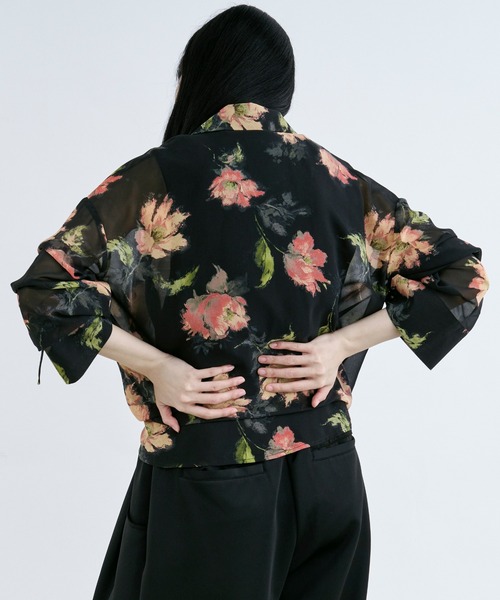 Ezick ブラウス シャツ Lace up フラワーシアーシャツ レディース