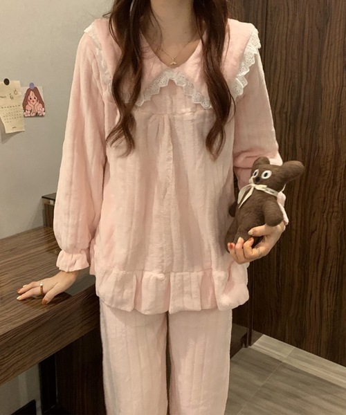 ルームウェア・パジャマ ROSIER Ribbon Leavers Lace Camisole Set Lace Ladies（レースレディース） パジャマ ルームウェア ビッグカラー