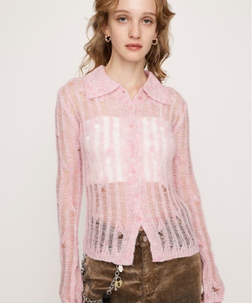 SLY（スライ） カーディガン DAMAGE KNIT C/D ダメージ ニット